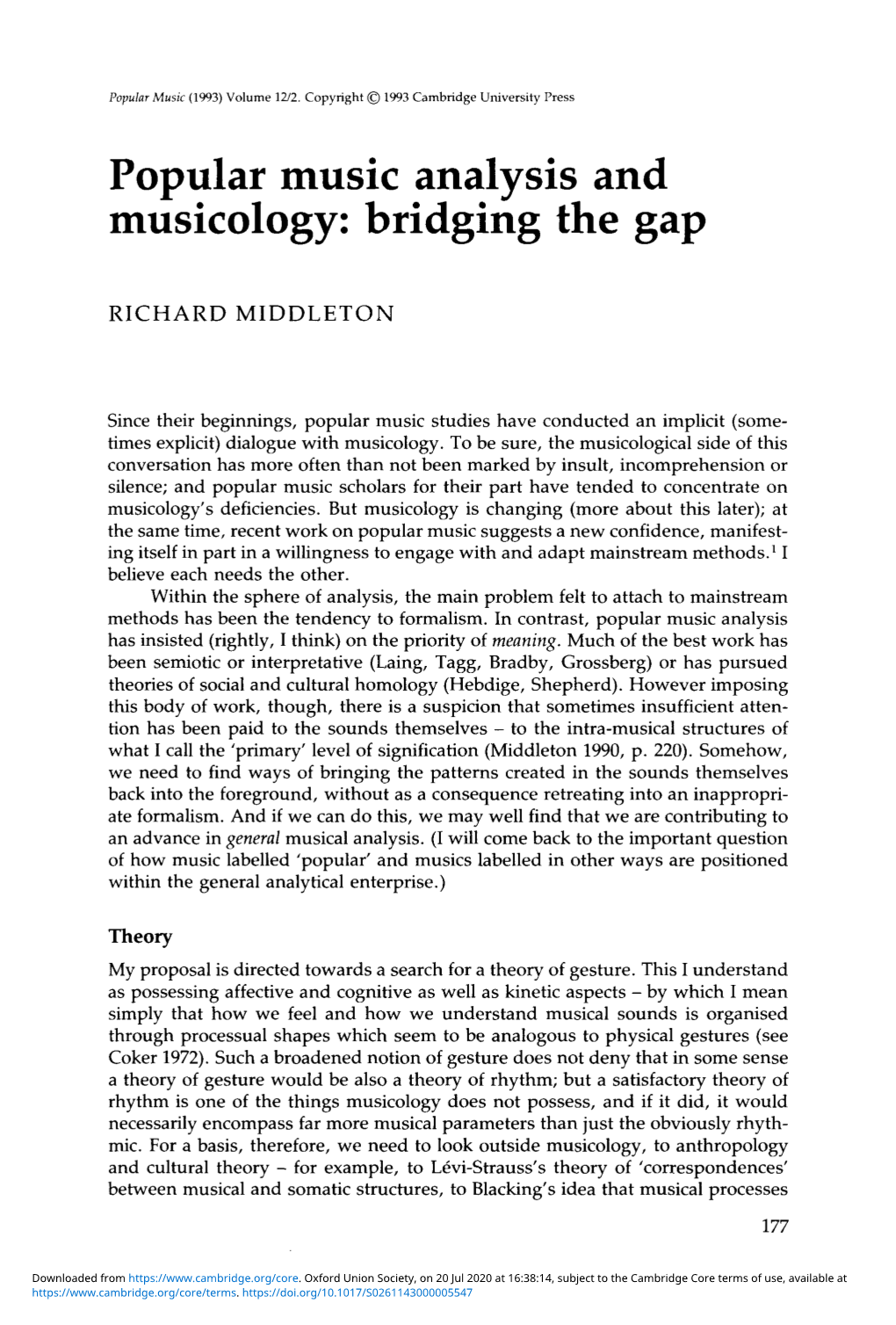 Popular Music Analysis and Musicology: Bridging the Gap