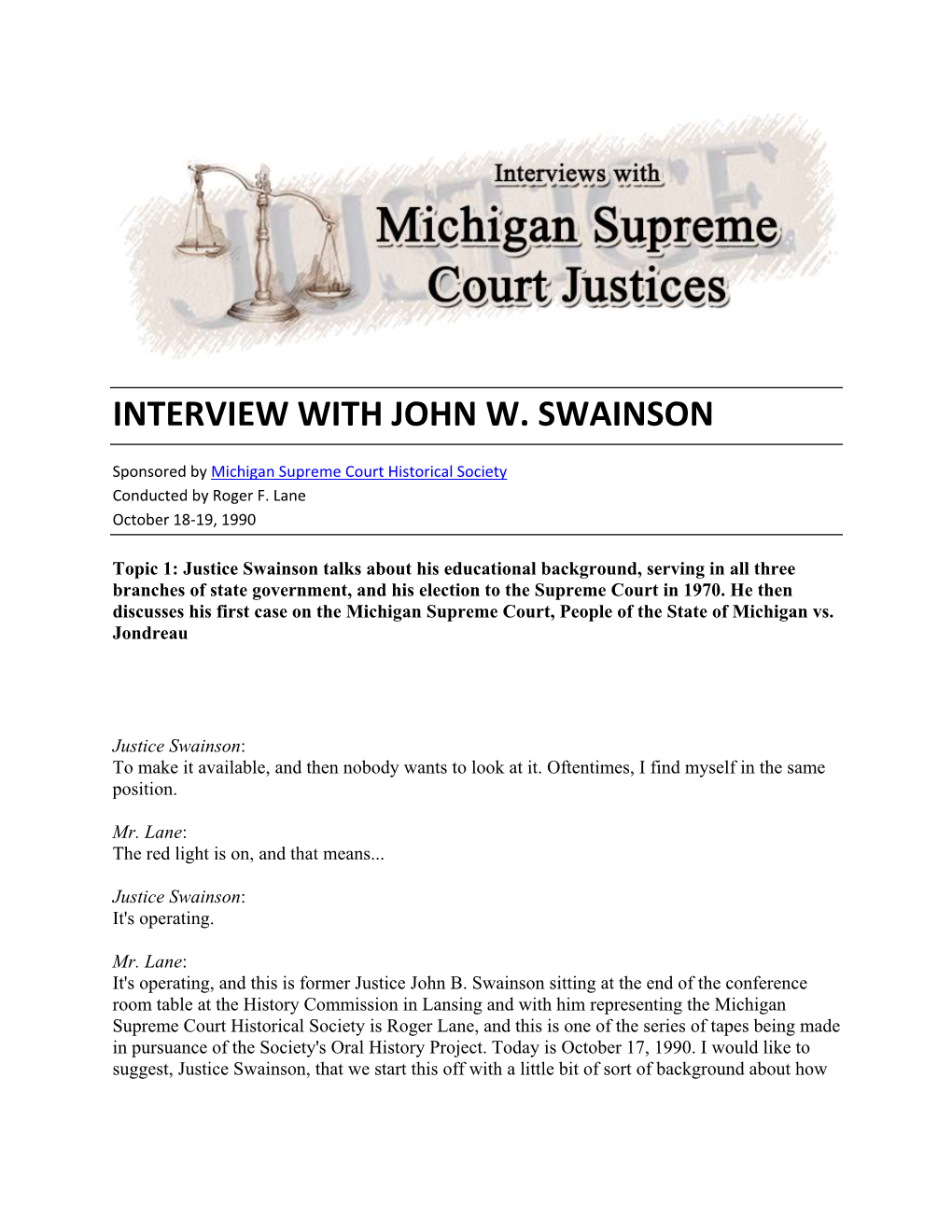 Interview with John W. Swainson