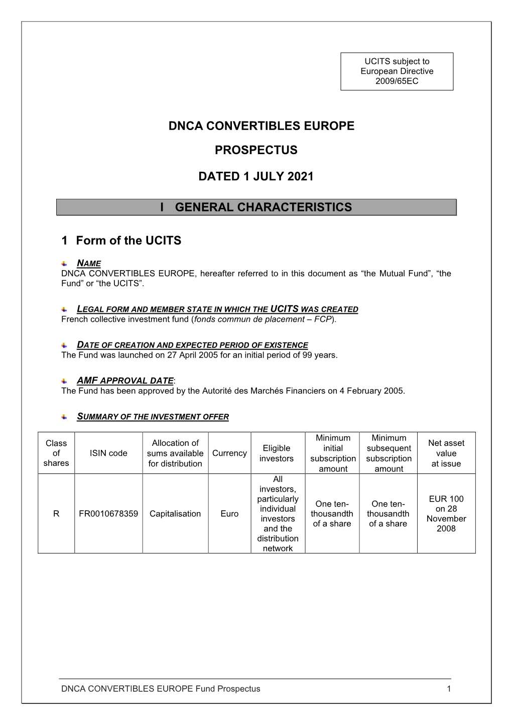 A B Dnca Convertibles Europe Prospectus Dated 1 July