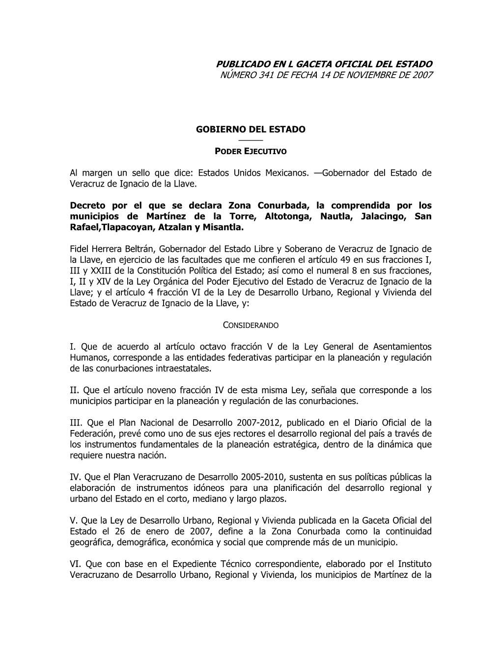 Publicado En L Gaceta Oficial Del Estado Número 341 De Fecha 14 De Noviembre De 2007