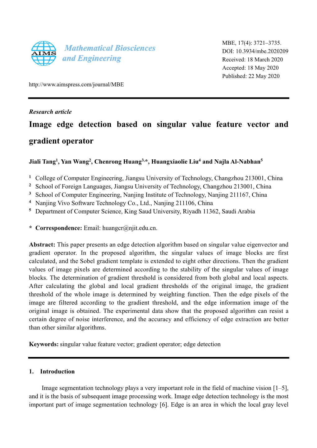 Image Edge Detection Based on Singular Value Feature Vector and Gradient Operator