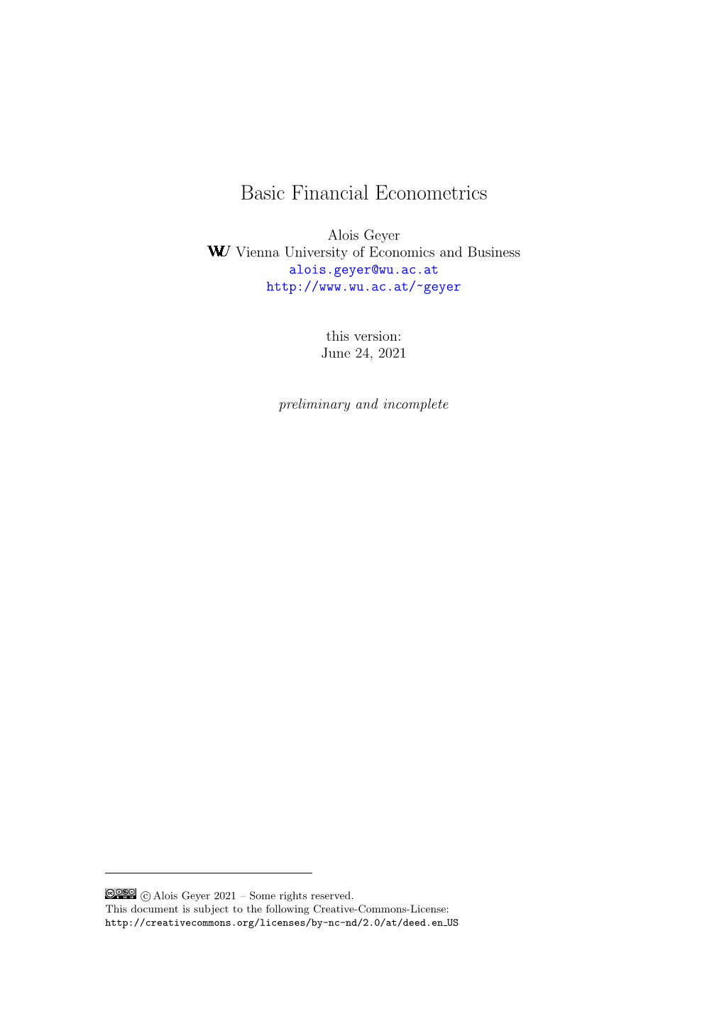 Basic Financial Econometrics