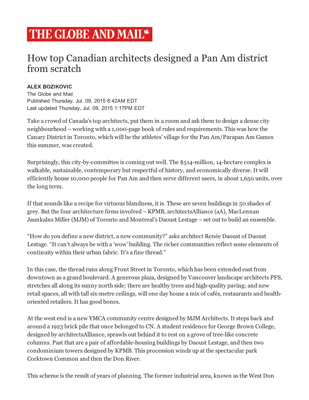 How Top Canadian Architects Designed a Pan Am District from Scratch ­ the Globe and Mail