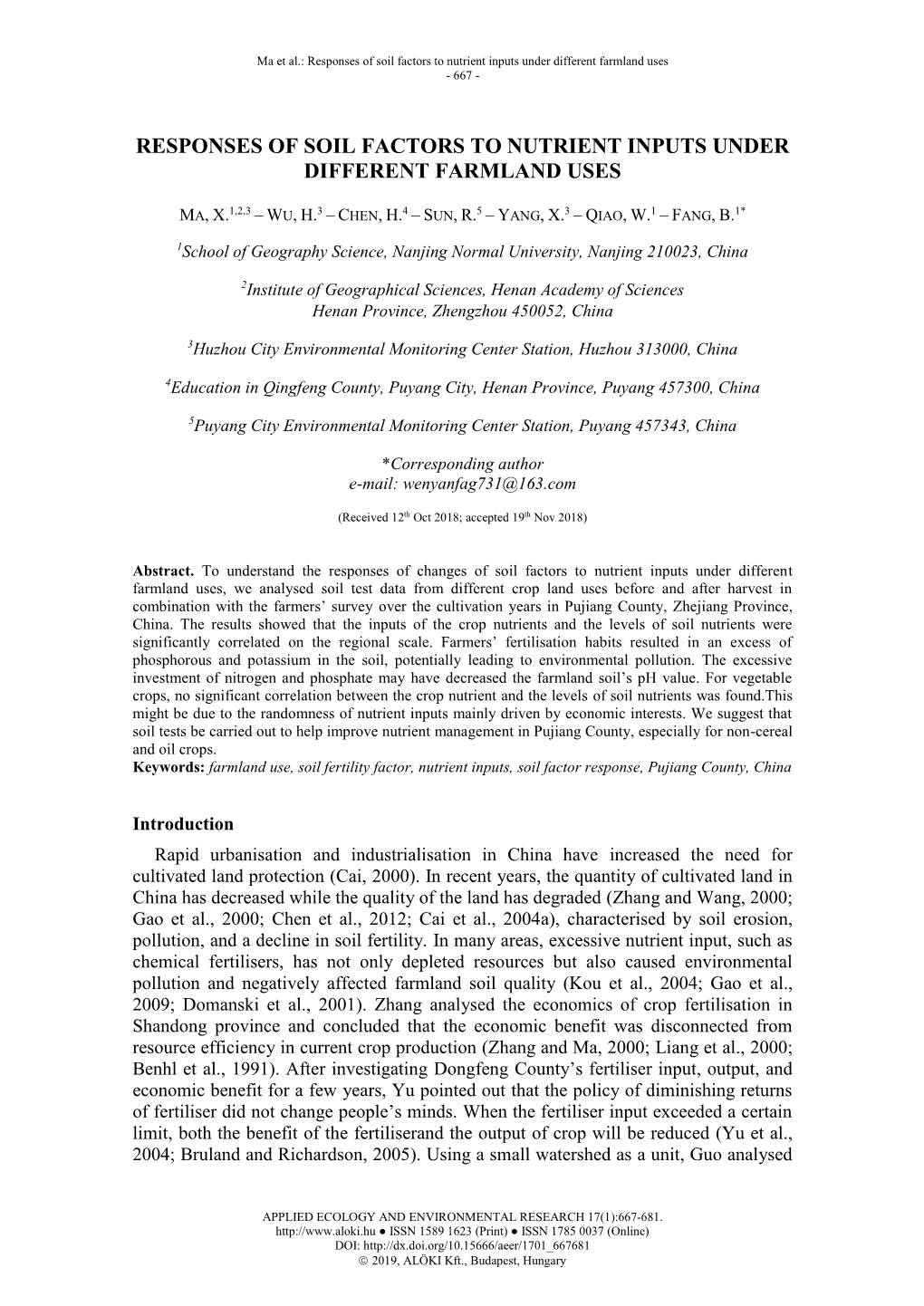 Responses of Soil Factors to Nutrient Inputs Under Different Farmland Uses - 667