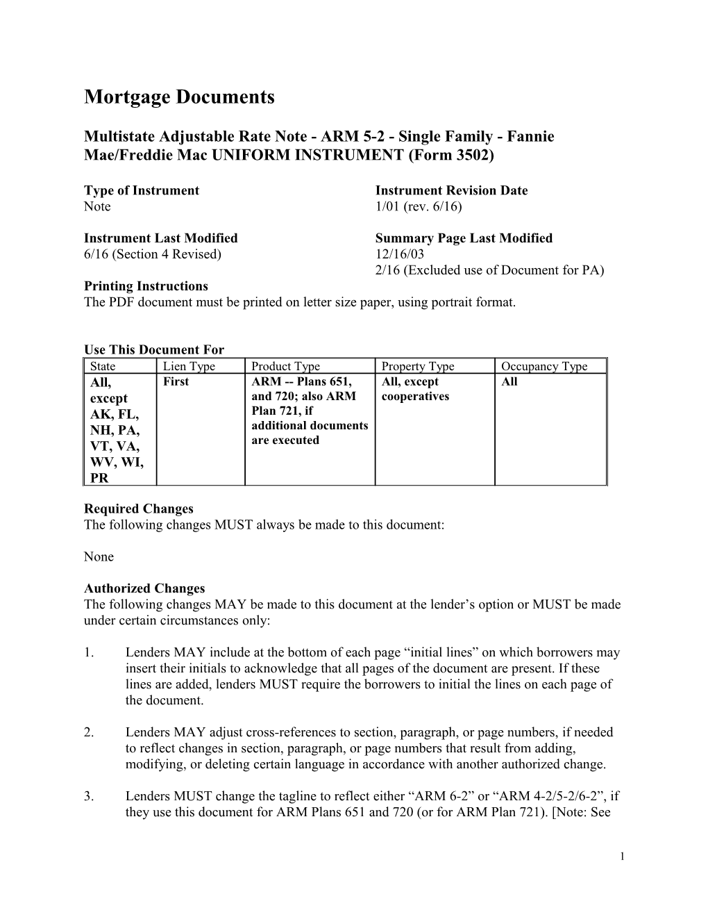 Summary: Multistate Adjustable Rate Note - ARM 5-2