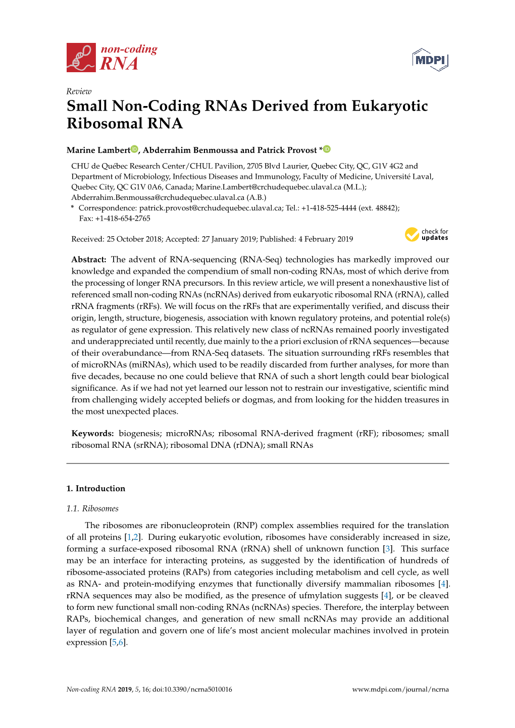 Small Non-Coding Rnas Derived from Eukaryotic Ribosomal RNA