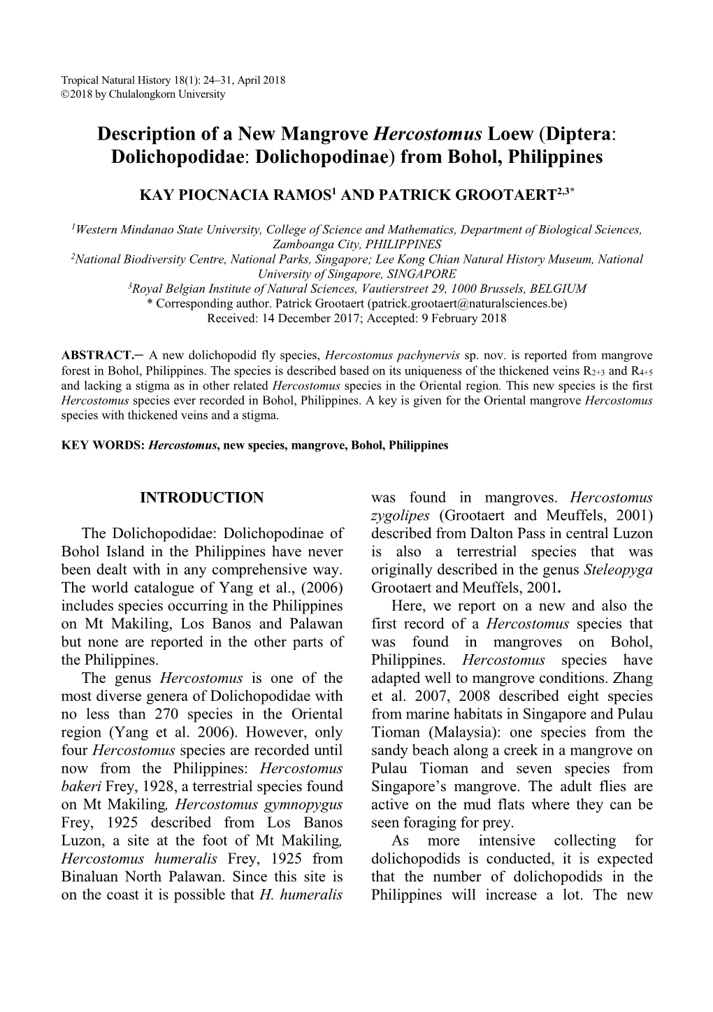 Diptera: Dolichopodidae: Dolichopodinae) from Bohol, Philippines