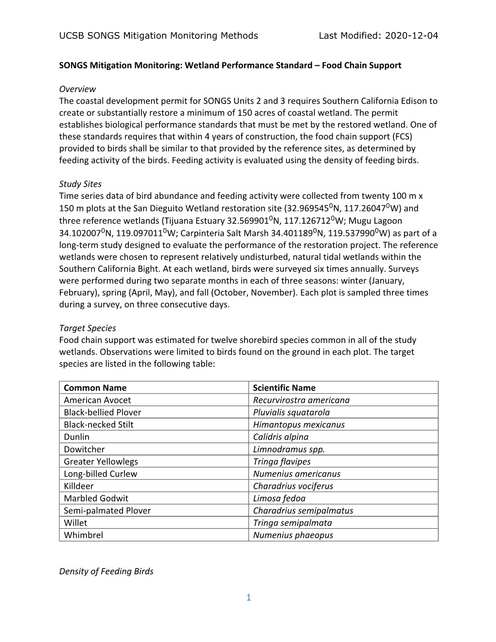 SONGS Mitigation Monitoring: Wetland Performance Standard – Food Chain Support