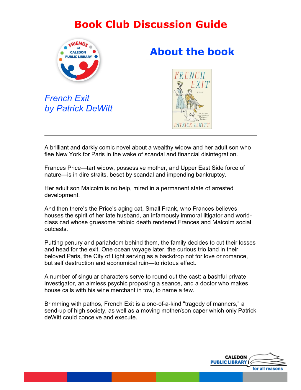 Book Club Discussion Guide French Exit by Patrick Dewitt