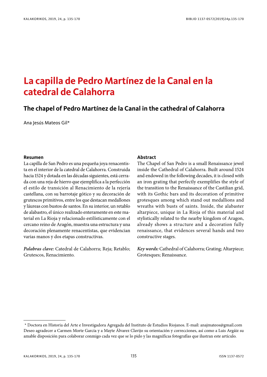 La Capilla De Pedro Martínez De La Canal En La Catedral De Calahorra