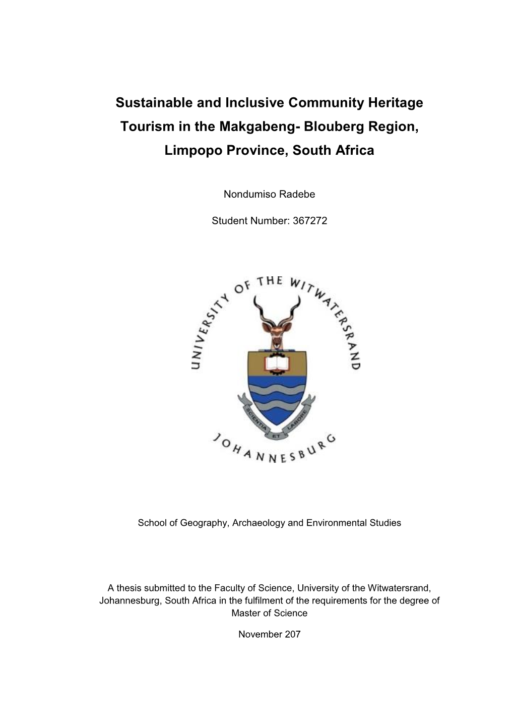 Sustainable and Inclusive Community Heritage Tourism in the Makgabeng- Blouberg Region, Limpopo Province, South Africa