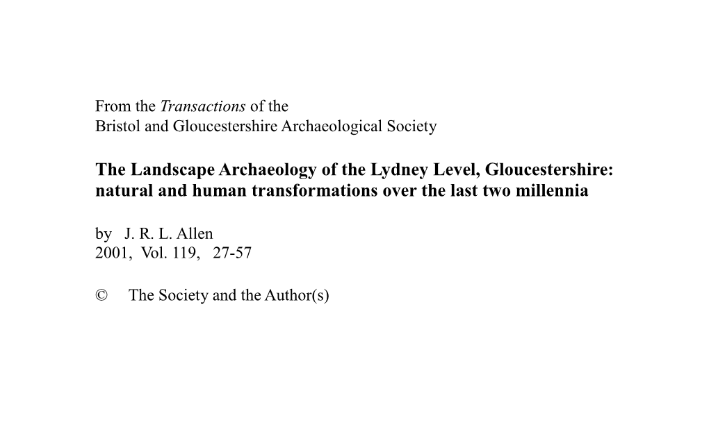 The Landscape Archaeology of the Lydney Level, Gloucestershire: Natural and Human Transformations Over the Last Two Millennia by J