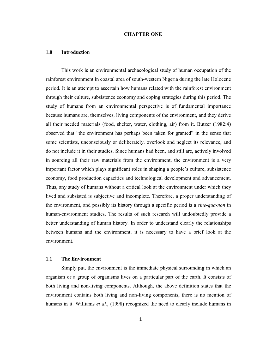 1 CHAPTER ONE 1.0 Introduction This Work Is an Environmental