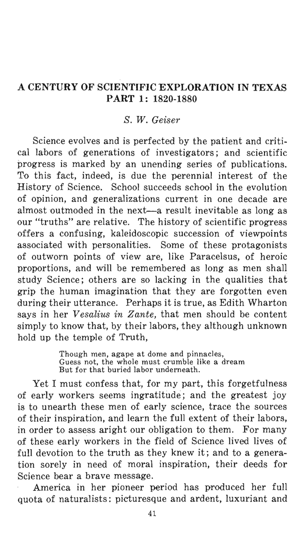 A CENTURY of SCIENTIFIC EXPLORATION in TEXAS PART 1: 1820-1880 S