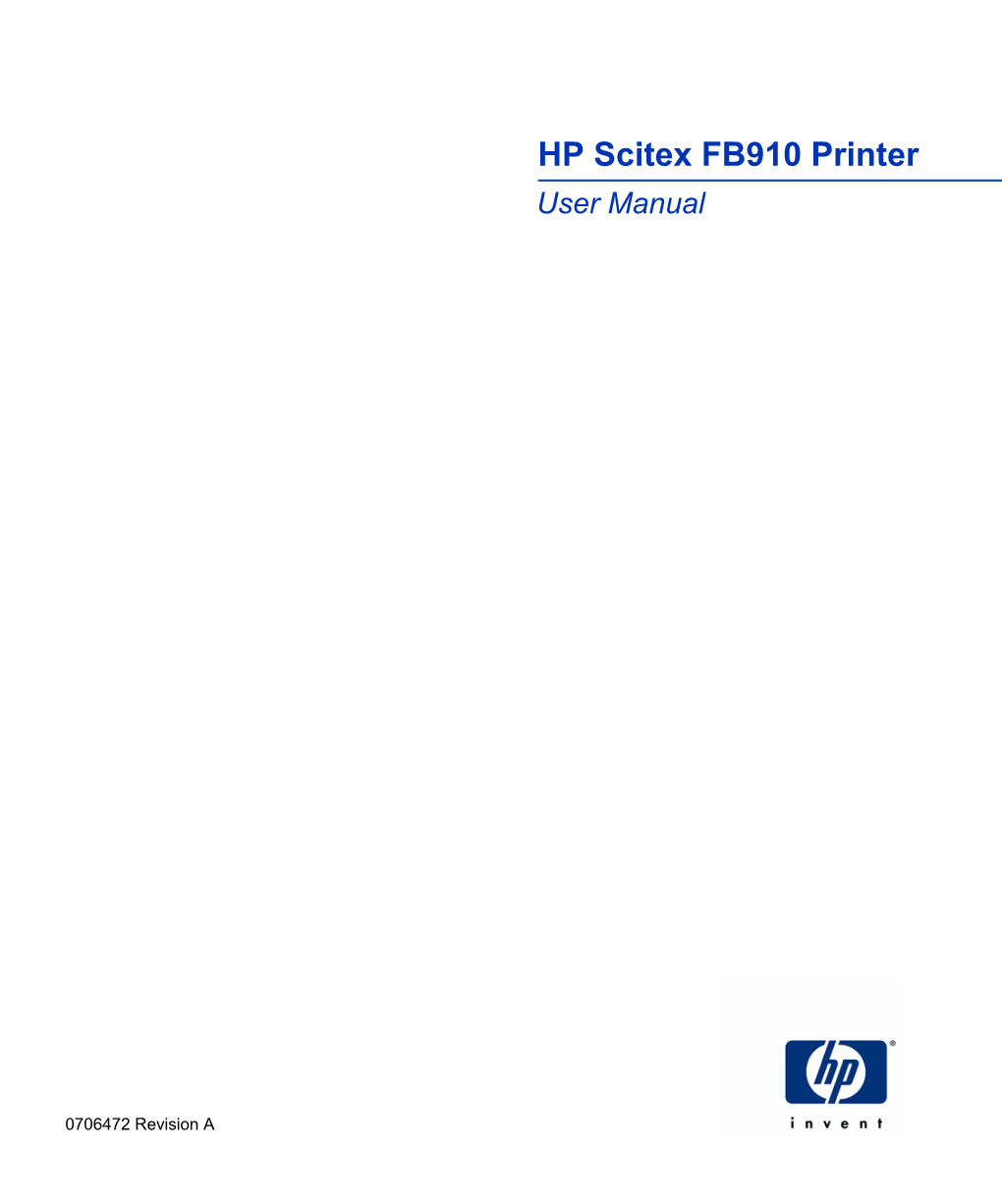 HP Scitex FB910 Printer User Manual