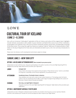 Cultural TOUR of Iceland (June 2 - 8, 2019)