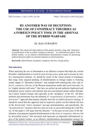 By Another Way of Deception: the Use of Conspiracy Theories As a Foreign Policy Tool in the Arsenal of the Hybrid Warfare