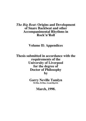 The Big Beat: Origins and Development of Snare Backbeat and Other Accompanimental Rhythms in Rock’N’Roll