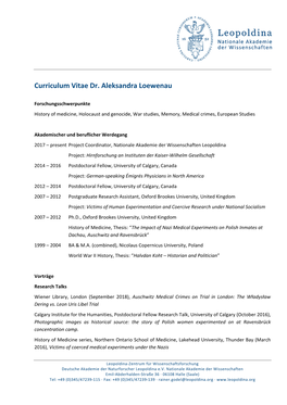 Curriculum Vitae Dr. Aleksandra Loewenau