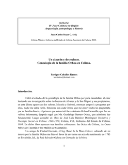 Un Alacrán Y Dos Ochoas. Genealogía De La Familia Ochoa En Colima