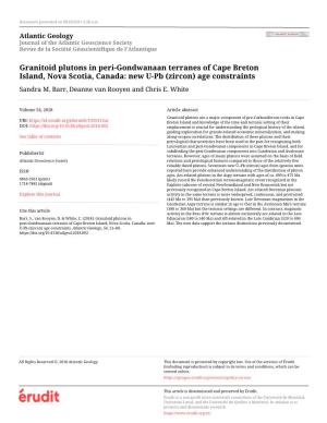Granitoid Plutons in Peri-Gondwanaan Terranes of Cape Breton Island, Nova Scotia, Canada: New U-Pb (Zircon) Age Constraints Sandra M