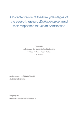 Characterization of the Life-Cycle Stages of the Coccolithophore Emiliania Huxleyi and Their Responses to Ocean Acidification