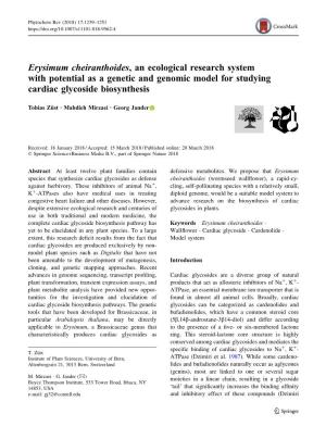 Erysimum Cheiranthoides, an Ecological Research System with Potential As a Genetic and Genomic Model for Studying Cardiac Glycoside Biosynthesis