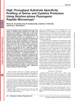 High Throughput Substrate Specificity Profiling of Serine and Cysteine Proteases Using Solution-Phase Fluorogenic Peptide Microarrays*
