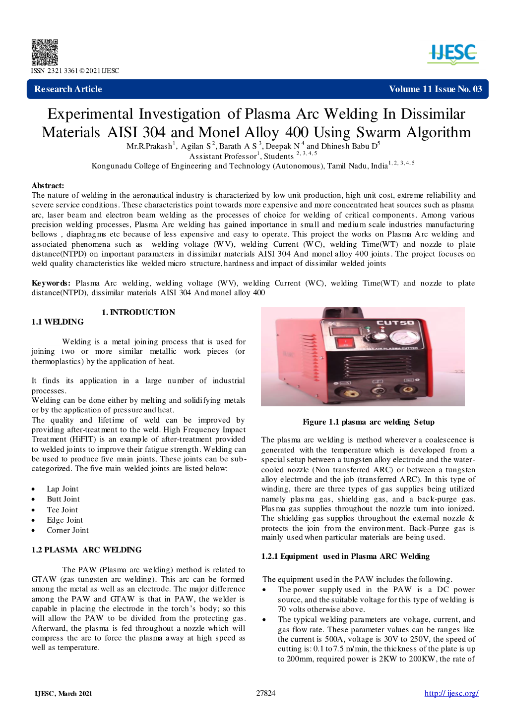 Experimental Investigation of Plasma Arc Welding in Dissimilar Materials