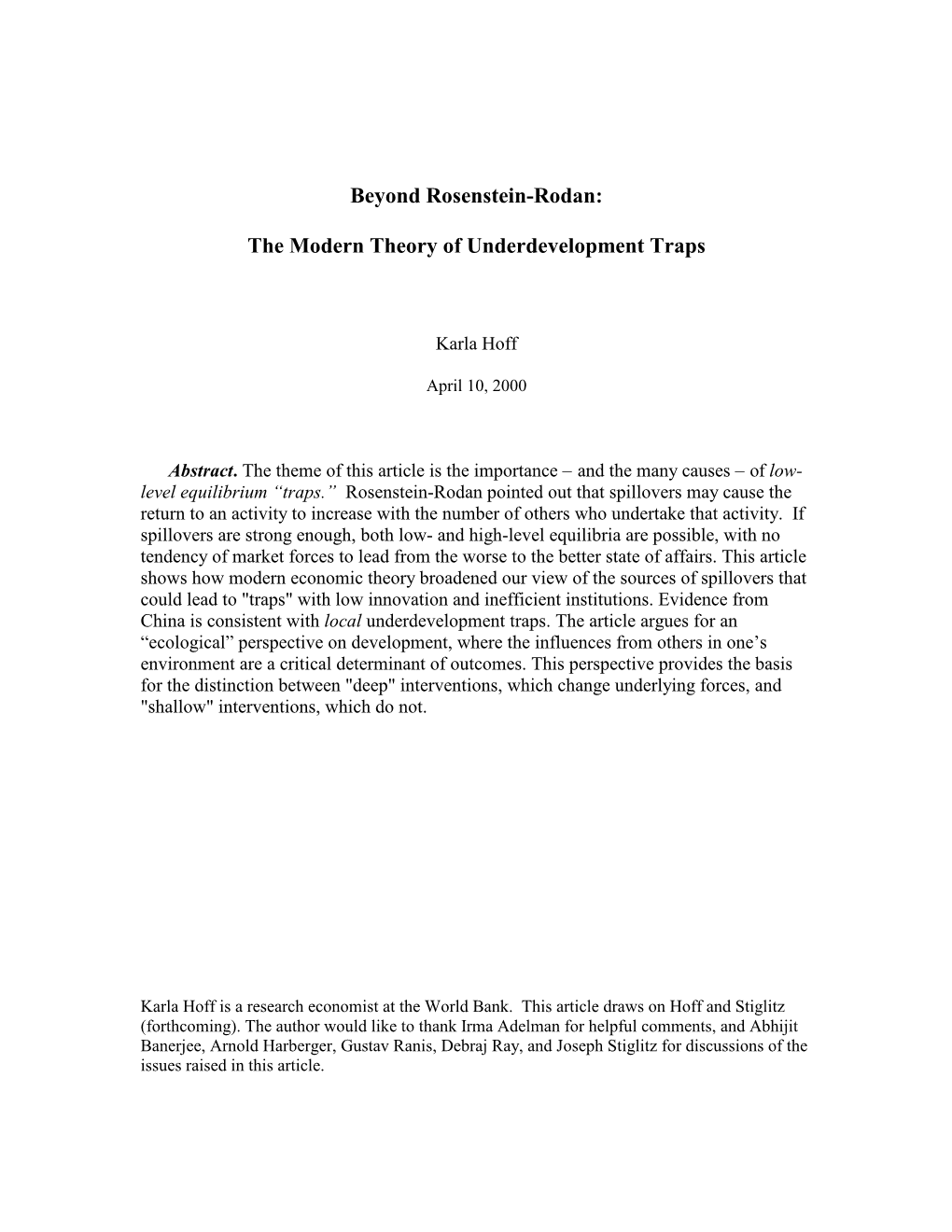 Beyond Rosenstein-Rodan: the Modern Theory Of