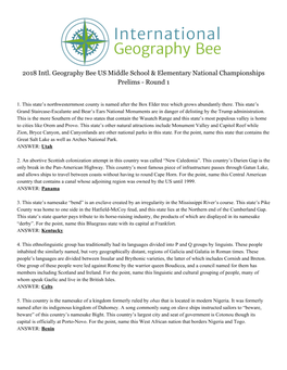 2018 Intl. Geography Bee US Middle School & Elementary National