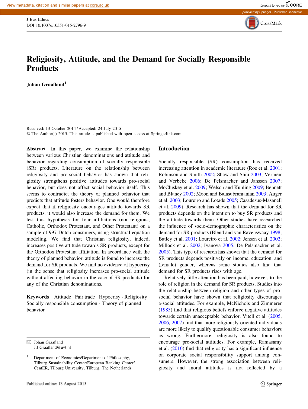 Religiosity, Attitude, and the Demand for Socially Responsible Products