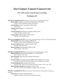 21St Century Consort Concert Performance List