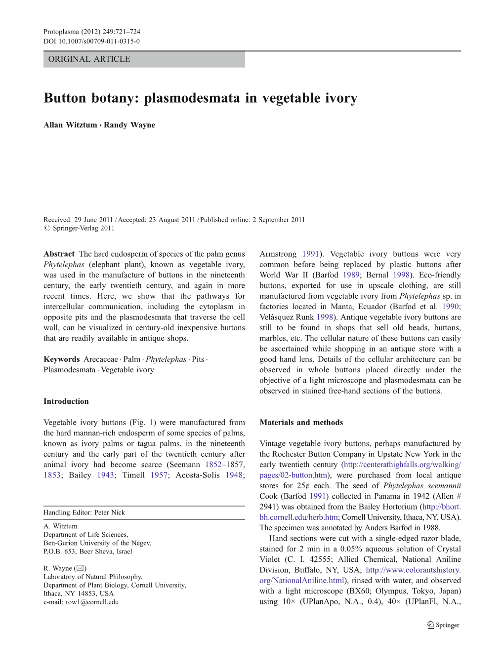 Button Botany: Plasmodesmata in Vegetable Ivory