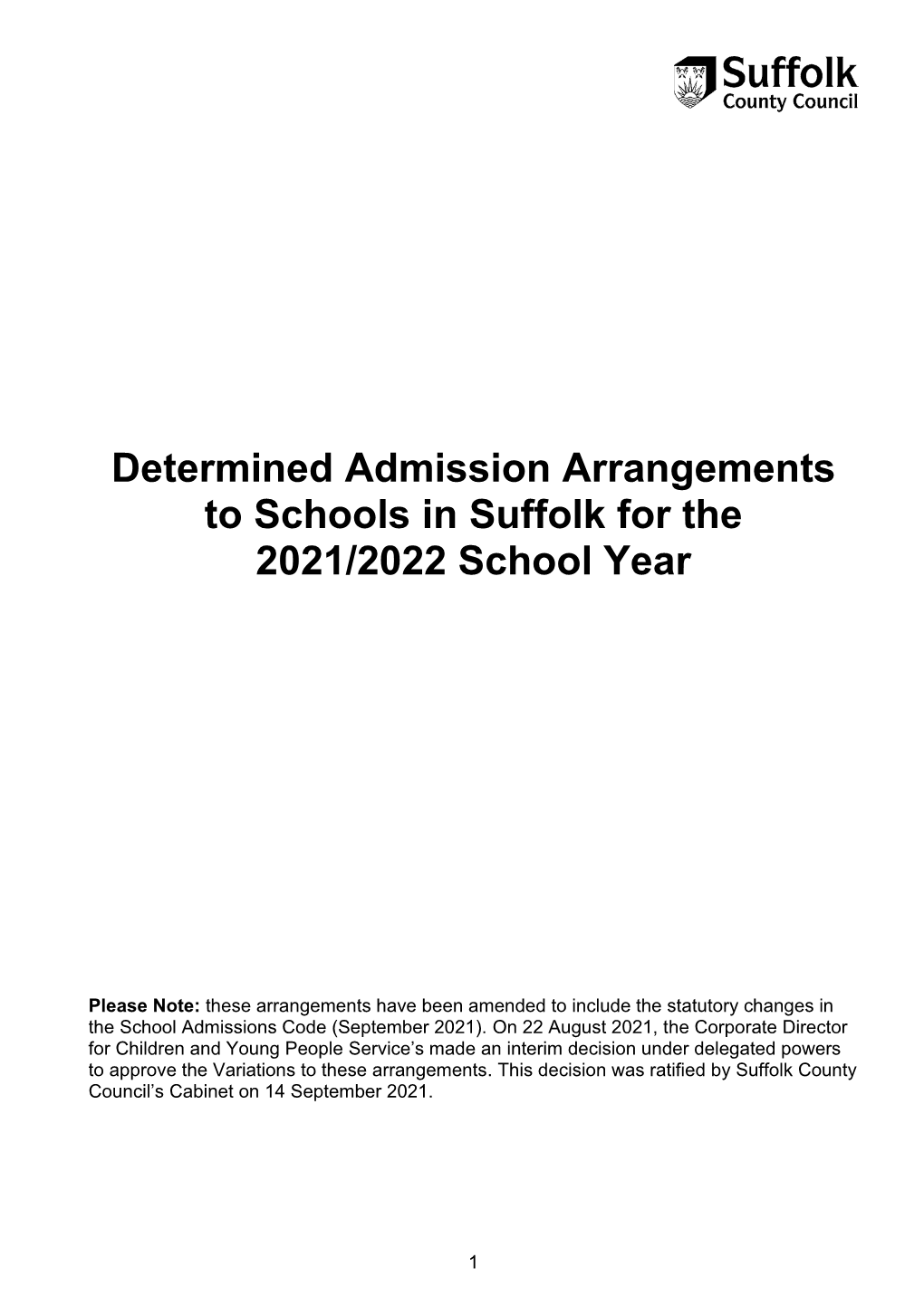 Determined Admission Arrangements for 2021/2022