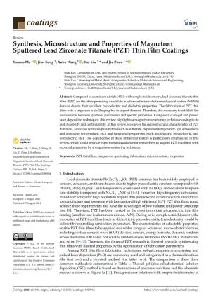Synthesis, Microstructure and Properties of Magnetron Sputtered Lead Zirconate Titanate (PZT) Thin Film Coatings