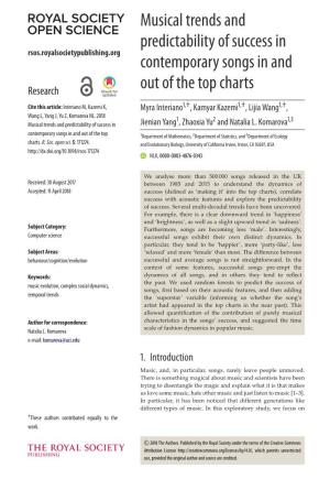 Musical Trends and Predictability of Success in Contemporary Songs in and out of the Top Charts