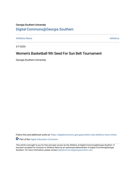 Women's Basketball 9Th Seed for Sun Belt Tournament