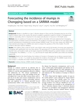Forecasting the Incidence of Mumps in Chongqing Based on a SARIMA