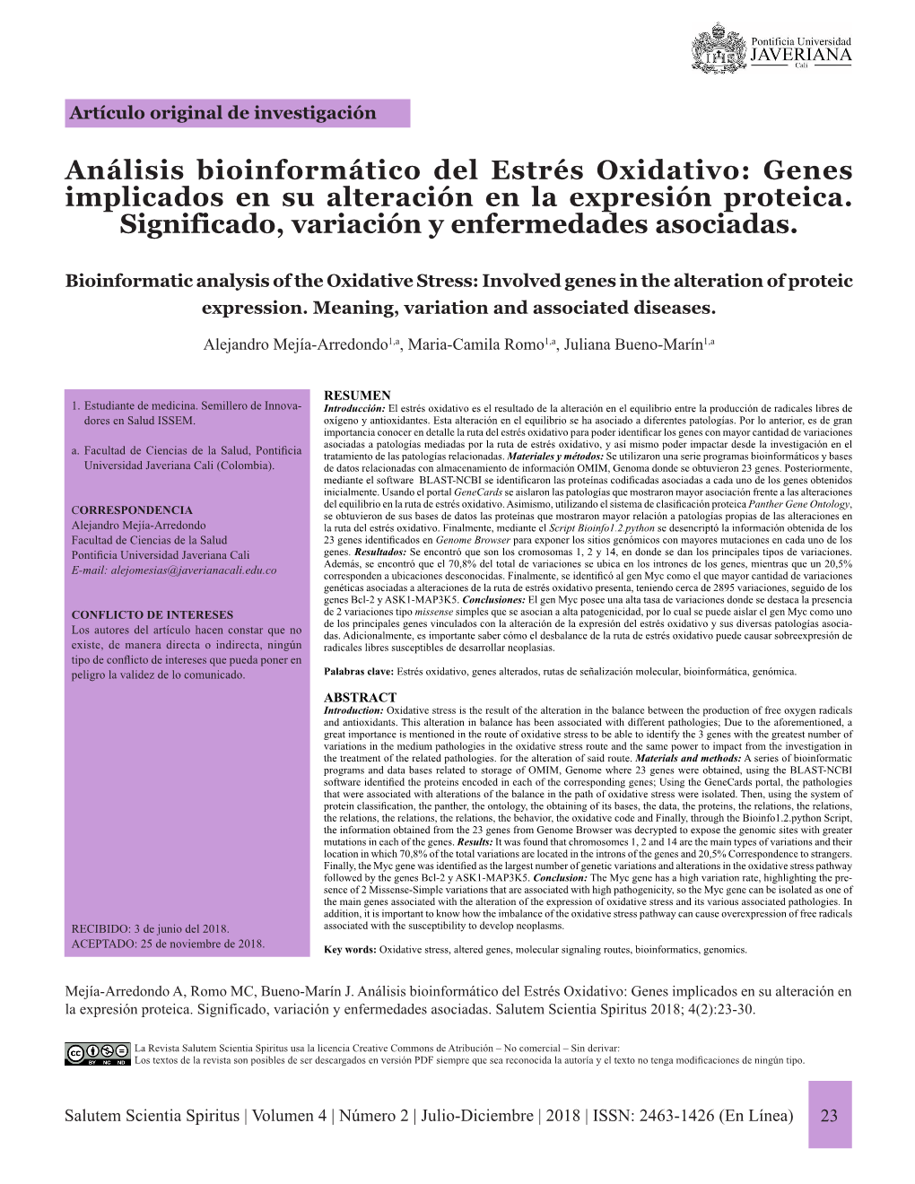 Análisis Bioinformático Del Estrés Oxidativo: Genes Implicados En Su Alteración En La Expresión Proteica. Significado, Variación Y Enfermedades Asociadas