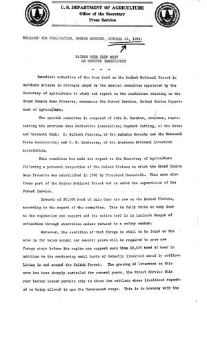 KAIBAB DEER HERD MUST BE REDUCED IMMEDIATELY -- October 13,1924