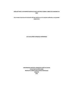 Análisis Para La Interpretación Del Bajo Eléctrico Sobre 6 Obras Del Binomio De Oro