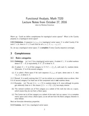 Functional Analysis, Math 7320 Lecture Notes from October 27, 2016 Taken by Nikolaos Karantzas