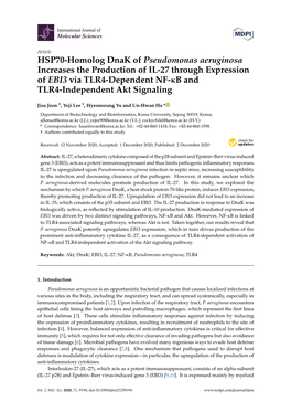 HSP70-Homolog Dnak of Pseudomonas Aeruginosa Increases the Production of IL-27 Through Expression of EBI3 Via TLR4-Dependent NF-Κb and TLR4-Independent Akt Signaling