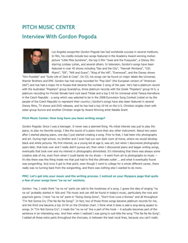 PITCH MUSIC CENTER Interview with Gordon Pogoda