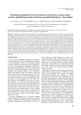 Life-History Parameters of Encarsia Formosa, Eretmocerus Eremicus and E