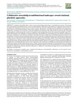 Collaborative Stewardship in Multifunctional Landscapes: Toward Relational, Pluralistic Approaches