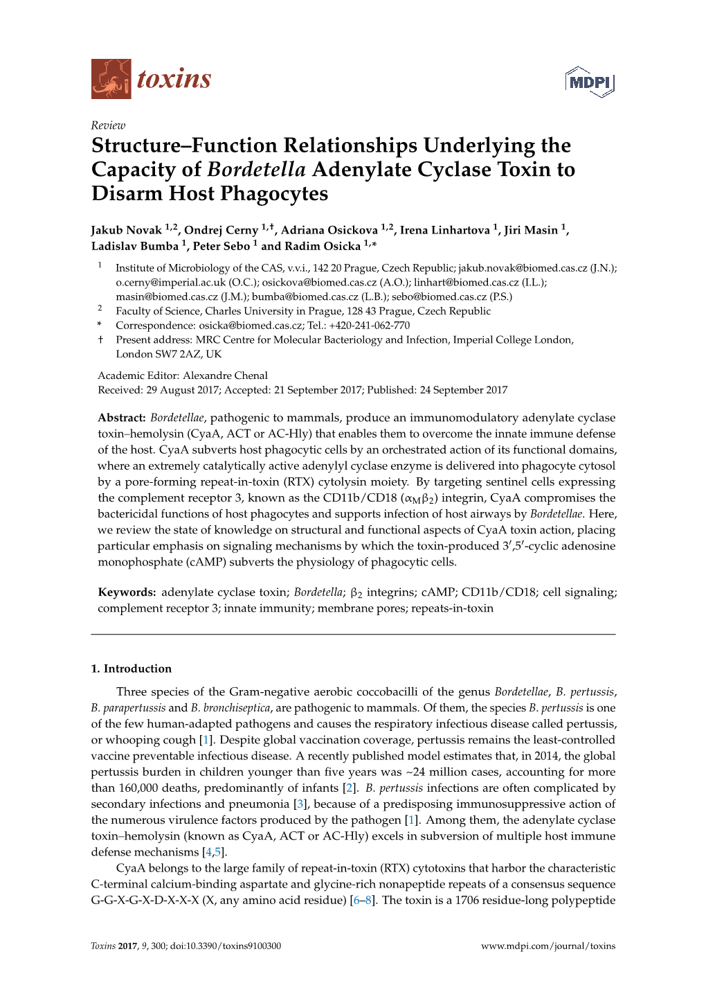 Structure–Function Relationships Underlying the Capacity of Bordetella Adenylate Cyclase Toxin to Disarm Host Phagocytes