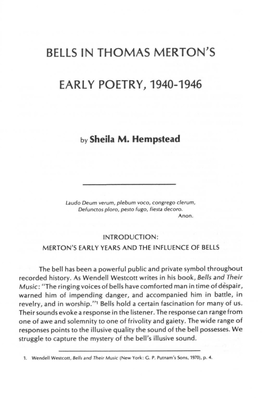 Bells in Thomas Merton's Early Poetry, 1940-1946