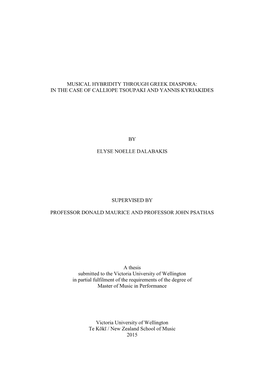 Musical Hybridity Through Greek Diaspora: in the Case of Calliope Tsoupaki and Yannis Kyriakides